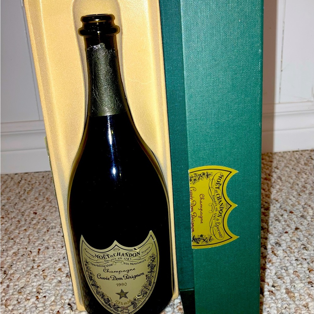 Don Perignon box and bottle. Vintage 1990